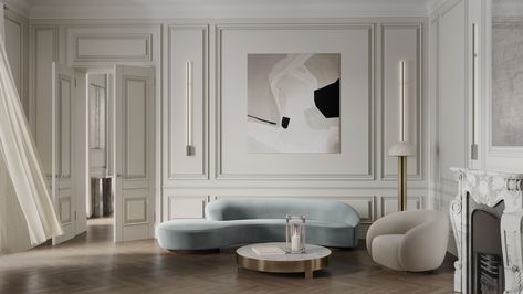 Modern classic :: Behance French Panelling Walls Living Room, Neo Classical Living Room, Neo Classic Living Room, English Style Interior Design, Neo Classical Bedroom, Classic Style Interior Design, English Style Interior, Neo Classical Interiors, Classic Modern Interior