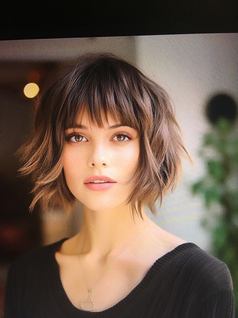 Layered Bob Fine Hair Over 50, French Bob Rectangular Face, French Bob With Bangs Mid Length, Modern French Bob With Bangs, Short No Style Haircuts, Short Hair With A Fringe, Razor Cut Bob With Bangs, Shaggy Short Bob With Bangs, Wavy Bob With Bangs Fine Hair