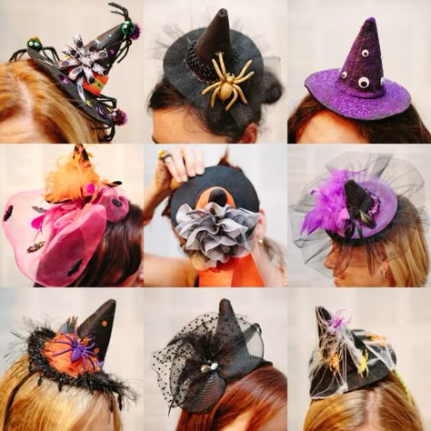 DIY Witch Hat Fascinators Witches Brew Party, Diy Witch Hat, Diy Witch, Fascinator Hats Diy, Witch Diy, Halloween Headband, Halloween Hats, Diy Hat, Halloween Hair