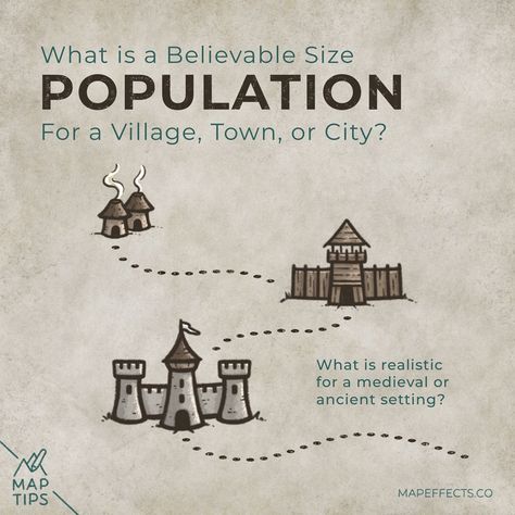 Population Size for a Village, Town, or City - What’s Believable? Fantasy Map Landmarks, Fantasy Map Village, Fantasy Map Ideas, Map Effects, Fantasy Journal, Map Sketch, Map Drawing, Fantasy Map Making, Village Map