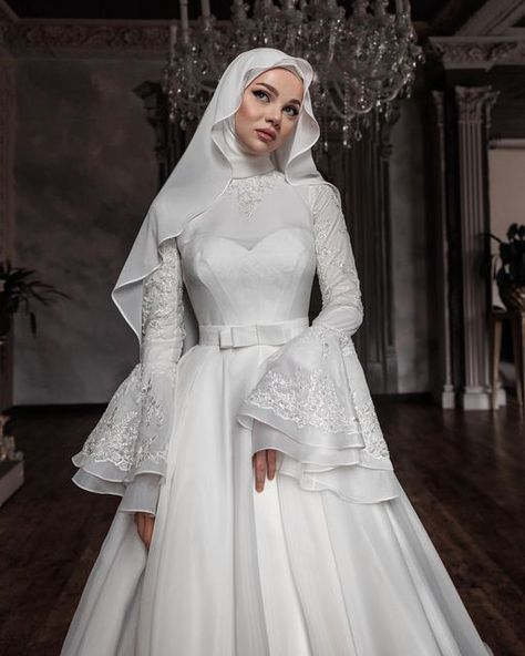 Dream Wedding Dresses Hijab, Iranian Wedding Dress, Islamic Wedding Dress Hijab Bride, Dresses Modest Elegant, Hijab Wedding Gown, Muslim Wedding Dresses Modern, Wedding Dresses With Hijab, Muslim Dress Wedding, Wedding Dress Islamic