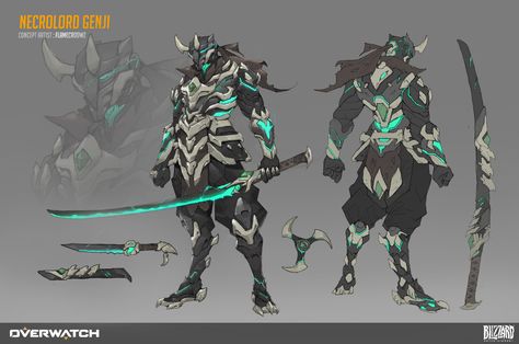 Overwatch Concept Art Character Design, Genji Concept Art, Genji Skin Concept, Overwatch Skin Ideas, Overwatch Skin Concept, Overwatch Character Art, Overwatch Concept Art, Overwatch Oc, Overwatch Hero Concepts