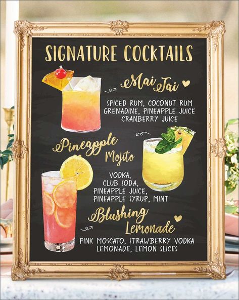 Pineapple Mojito, Signature Wedding Drinks Sign, Wedding Bar Menu Sign, Chalkboard Christmas, Bar Menu Sign, Signature Cocktails Wedding, Signature Cocktail Sign, Wedding Signature Drinks, Wedding Drinks