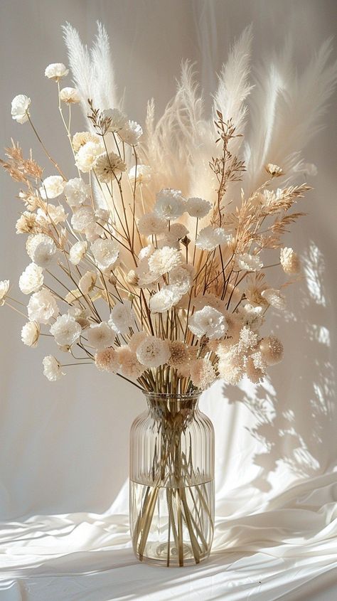 Elegant Floral Arrangement - Download Free Photo Now - StockCake Flower Apartment Aesthetic, White And Cream Aesthetic, White And Beige Flower Arrangements, Beige Flowers Aesthetic, Beige Floral Arrangement, Neutral Flower Arrangements, Neutral Faux Floral Arrangements, White And Beige Flowers, Beige Vase With Flowers