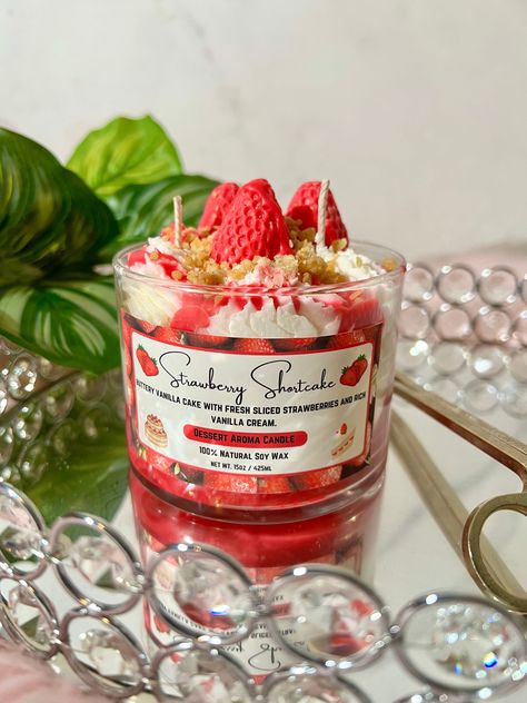 Strawberry Shortcake Candle, Strawberry Candles, Strawberry Shortcake Dessert, Fun Candles, Candy Candles, Drink Candles, Strawberry Candle, Candle Making Recipes, Cool Candles