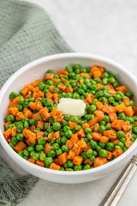 Easy Peas-y Peas and Carrots - The Stay At Home Chef Peas Carrots Corn Recipe, Cooking Frozen Green Beans, Peas And Carrots Recipe, Frozen Peas And Carrots, Cobb Salad Ingredients, Heart Healthy Recipes Low Sodium, The Stay At Home Chef, Stay At Home Chef, Peas And Carrots