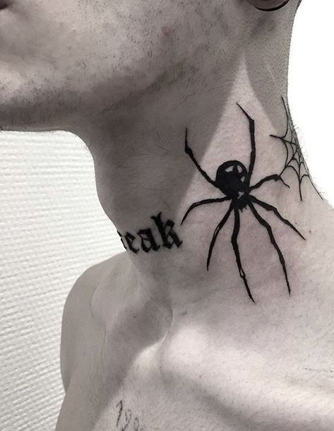 Best Neck Tattoos, Grunge Tattoo, Neck Tattoo For Guys, Creepy Tattoos, Spider Tattoo, Dark Tattoo, Aesthetic Tattoo, Tattoo Flash Art, Black Ink Tattoos