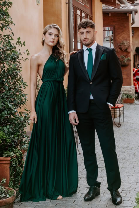 Couple Matching Outfits Wedding, Formal Wedding Dress Code, Dress Code Formal, Bridesmaid Colours, Emerald Green Wedding Theme, Forest Green Wedding, Infinity Dresses, Emerald Green Bridesmaid Dresses, Dark Green Wedding