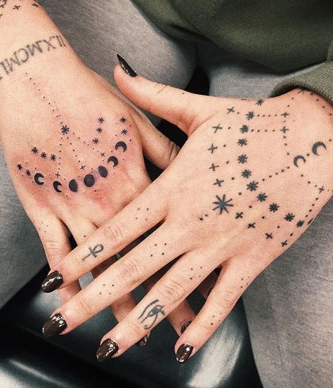 Small Witchy Hand Tattoos, Witch Aesthetic Tattoo Ideas, Witchy Finger Tats, Witchy Hand Tattoos For Women, Witch Finger Tattoos, Witch Tatoos, Witch Hands Tattoo, Small Witch Tattoo Ideas, Pretty Hand Tattoos For Women