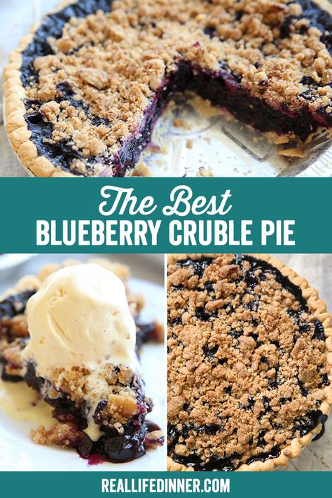 The Best Blueberry Crumble Pie ~ https://reallifedinner.com Blueberry Pie Streusel Topping, Blueberry Crisp Pie, Blueberry Crumble Pie With Frozen Blueberries, Single Crust Blueberry Pie, Pie Recipes Blueberry, Blueberry Pie Recipe Frozen Blueberries, Blueberry Pie Recipe Homemade, Blueberry Pie Topping, Blueberry Pie No Top Crust