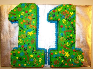 This is for an 11 year old's birthday.  This cake was cut from a 9"x13" chocolate sheet cake.  Each number 1 is in 3 parts, the top, middle ... Number 11 Cake, Birthday Cake For Teens, Birthday Cake Girls Teenager, 11th Birthday Ideas, 11 Cake, Sweet Birthday Cake, Number Birthday Cakes, 8th Birthday Cake, Teen Cakes