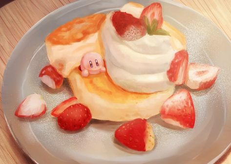 Kirby Food, Kirby Cafe, Eating Pictures, Food Illustration Art, Kirby Art, Picture Shelves, Cute Food Art, Cafe Art, Weird Food