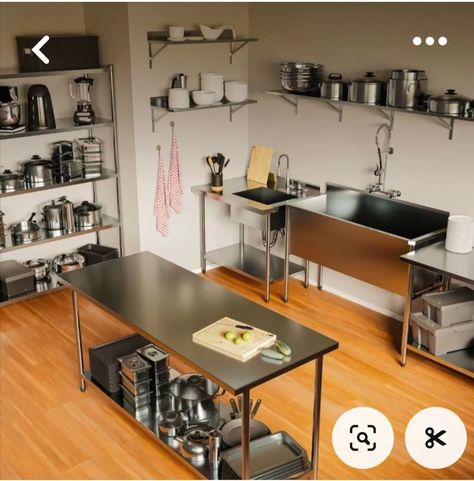 Baker Kitchen Design, Small Kitchen Bakery, Small Commercial Kitchen Design For Home, Commercial Kitchen At Home, Small Home Bakery Kitchen Design, Home Bakery Kitchen Small Spaces, Catering Kitchen In Home, Restaurant Style Kitchen At Home, Small Restaurant Kitchen Design Layout