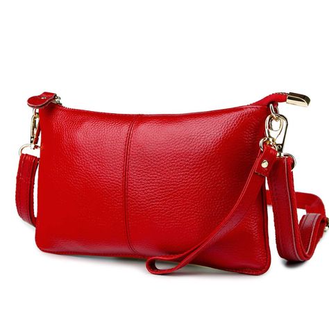 PRICES MAY VARY. MATERIAL - This small cross body purse is made of high quality genuine leather with fabric lining, gold hardware and high quality zipper, soft hand feeling and durable for years. DIMENSIONS & WEIGHT - 9.4 * 0.4 * 5.9" (L*W*H), Wrist strap: 7.5", Shoulder strap: 20" (shortest length) - 45" (longest length), Weight: 0.45Lb. Please pay attention to the size before pay for the order! STRUCTURE - 1 main capacity with closure zipper ( inside: 1 big and 1 small open bit, 1 hidden zip p Crossbody Clutch Purse, Rose Purple, Wristlet Purse, Wristlet Clutch, Crossbody Clutch, Wristlet Wallet, Coin Pouch, Leather Wristlet, Shoulder Purse