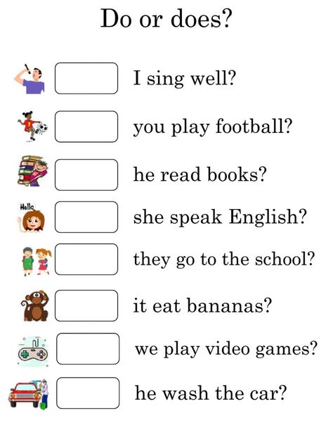 Auxiliary Verb Do interactive exercise for Grade 3. You can do the exercises online or download the worksheet as pdf. Grade 3 Reading Worksheets, Grade Three English Worksheets, Verb To Do Grammar, English Exercises Worksheets, Do Does, Ingles Kids, English Grammar Exercises, English Grammar For Kids, English Worksheets For Kindergarten