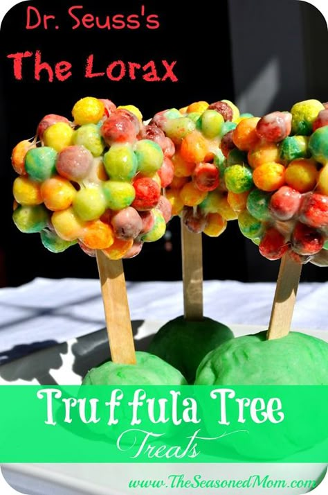 Dr. Seuss Lorax Truffula Tree Treats with TRIX!! from THE SEASONED MOM! Dr. Suess, Seuss Snacks, Dr Seuss Snacks, Dr Seuss Lorax, Truffula Tree, Dr Suess Week, Dr Seuss Activities, Dr Seuss Crafts, Dr Seuss Theme