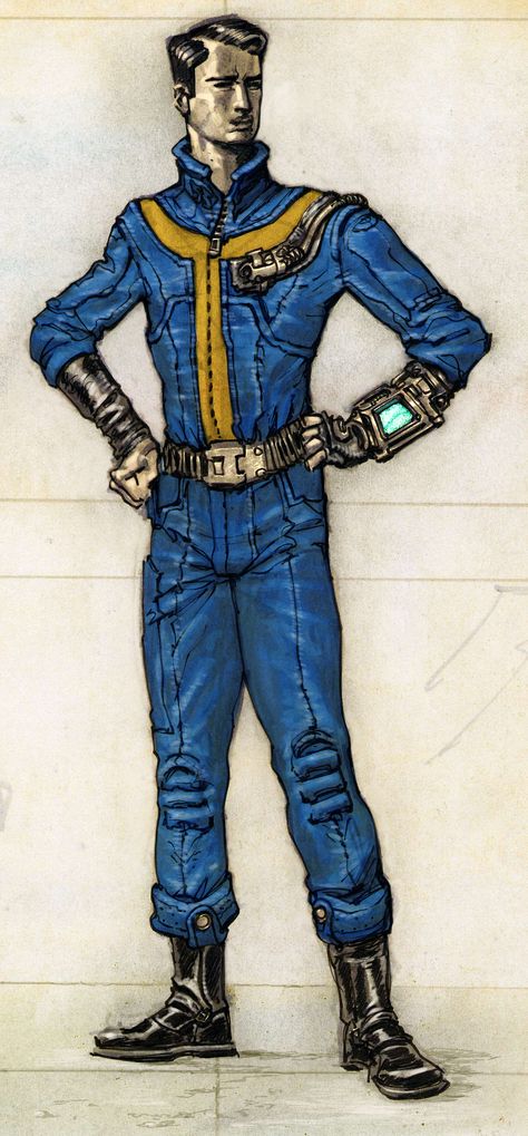 Vault Jumpsuit-Official Model Image Fallout Jumpsuit, Adam Adamowicz, Fallout Costume, Fallout Props, Fallout Cosplay, Vault Dweller, Apocalypse Character, Fallout Concept Art, Vault Tec