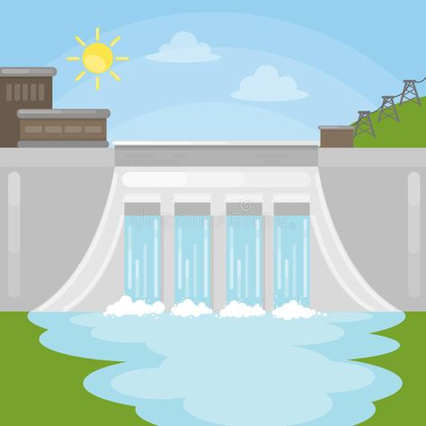 Hydropower dam illustration. Sun with water. Reneable energy #Sponsored , #Paid, #Paid, #dam, #Reneable, #energy, #illustration Dam Illustration, Dam Drawing, Hydropower Energy, Energy Infographic, Renewable Energy Design, Energy Illustration, Hydro Energy, Hydroelectric Dam, Water Dam