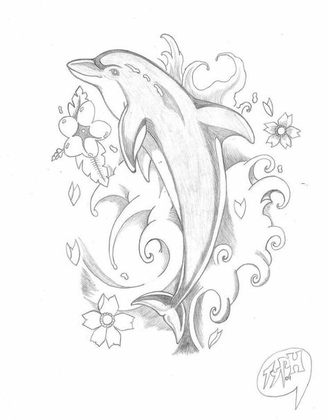 Dolphin Drawing, Dolphin Tattoo, Dolphins Tattoo, Dolphin Coloring Pages, Dolphin Art, Hawaiian Tattoo, A Dolphin, Drawing Stuff, Pencil Art Drawings