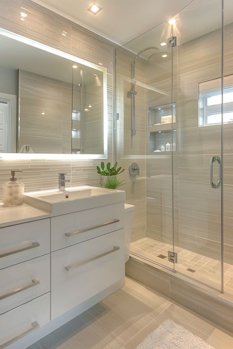 Transform Your Space: Elegant Modern Bathroom Ideas for a Serene Retreat Room Bathroom, Modern Light Bathroom, Bathroom Ideas Realistic, Soft White Bathroom, Luxe Bathroom Ideas, Bathroom White Aesthetic, Modern Bathroom White, Apartment Interior Bathroom, Small Walk In Bathroom