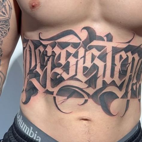 MYSTIK (@mystiktattoos) | Instagram Letter Back Tattoo, Lettering Tattoo Men, Back Lettering Tattoo, Tattoo Writing, Dark Lettering, Clown Tattoo, 3d Lettering, Lettering Tattoo, Caligraphy Art