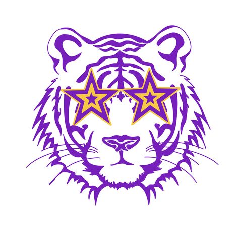 LSU Tigers with star eye Lsu Svg, Svg Prints, College Crafts, Birthday Boards, Geaux Tigers, Star Eyes, Club Ideas, Tiger Head, Lsu Tigers