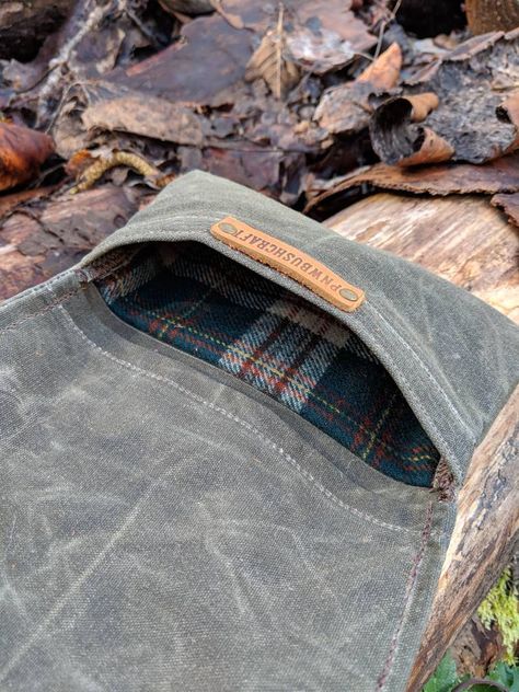 Waxed Canvas Roll Up Pouch with Wool Plaid Lining for your Pocket Stove,Compass, Pipe, Your Adventures, Outdoors and Everyday Living Biker Stuff, Wax Canvas, Bushcraft Gear, Canvas Work, Bag Ideas, Survival Tools, Camping Equipment, Outdoor Survival, Leather Work