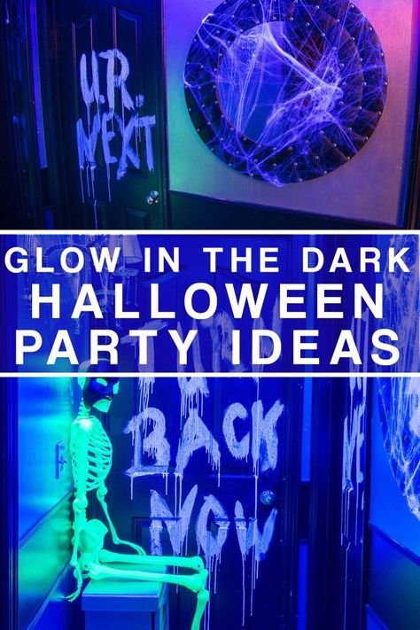 Black Light Halloween Decorations, Dark Decor Ideas, Black Light Halloween, Dark Halloween Party, Blacklight Halloween, Diy Black Light, Halloween Party Scary, Makeup Zombie, Glow Halloween