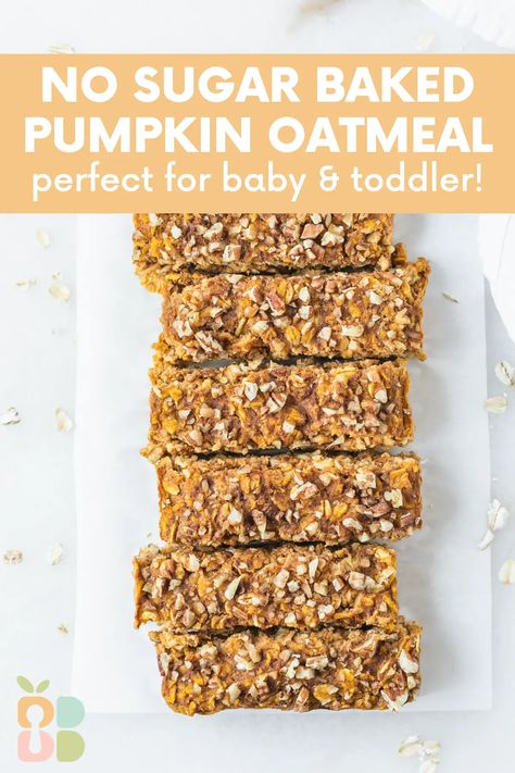 Pumpkin Blw Recipe, Baked Oatmeal Baby Led Weaning, Baby Led Weaning Apple Recipes, Meals For Toddlers And Adults, Blw Oatmeal Bars, Pumpkin Recipes Baby, Baby Led Weaning Chicken Nuggets, Pumpkin Baby Led Weaning Recipes, Baked Oatmeal For Baby