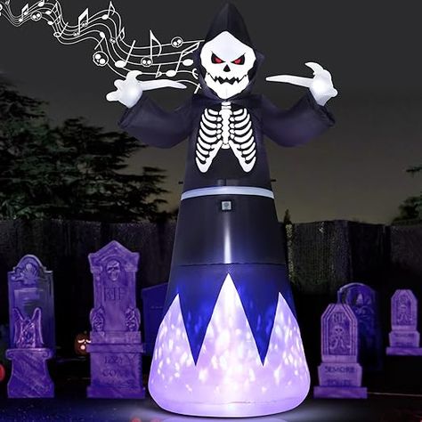 8FT Halloween Inflatables Grim Reaper with Sounder Outdoor Decorations Singing Christmas Tree, Halloween Grim Reaper, Christmas Pathway Lights, Halloween Blow Ups, Lights For Patio, Purple Lights, Christmas Village Accessories, Witch Ghost, Yard Party