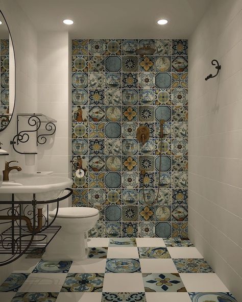 Moroccan Tile Bathroom, Moroccan Bathroom, Kabinet Dapur, Latest Bathroom, Bathroom Tile Designs, Tiles Design, Large Bathrooms, Stylish Bathroom, Minimalist Bathroom