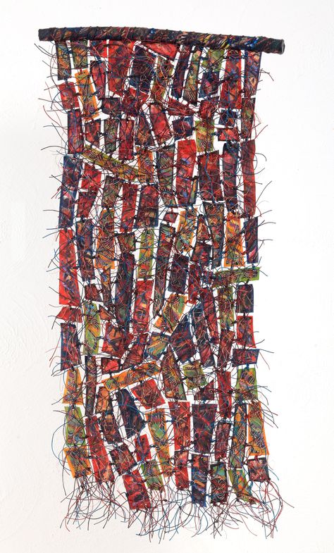 Recycled Textile Art, Recycled Artwork, Sculpture Textile, Encaustic Artist, Fabric Artwork, Textile Recycling, Recycled Textiles, Eyelash Yarn, Paper Weaving