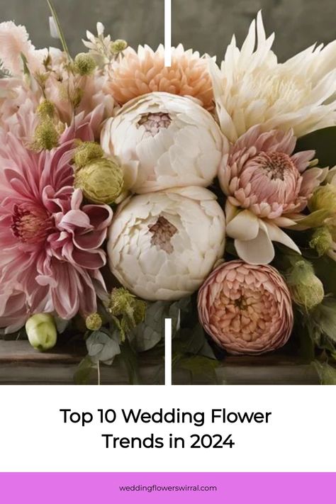 Step into 2024’s top wedding flower trends with a focus on sustainability; statement blooms; and artistic innovation - discover the latest wedding flower styles Trending Wedding Flowers, Flowers For January Wedding, 2024 Wedding Flower Trends, Popular Wedding Flowers, Wedding Flower Types, Bridal Bouquet Styles, October Flowers, Wedding Flower Trends, Greenery Decor