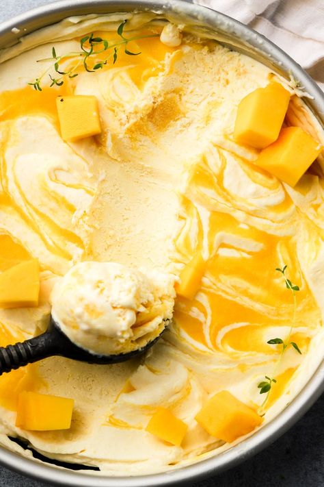 Mango Ice Cream - Baran Bakery Peach Mango Pie, Mango Ice Cream Recipe, Dark Chocolate Ice Cream, Mango Jam, Gelato Recipe, Mango Ice Cream, Homemade Ice Cream Recipes, No Churn Ice Cream, Mango Puree