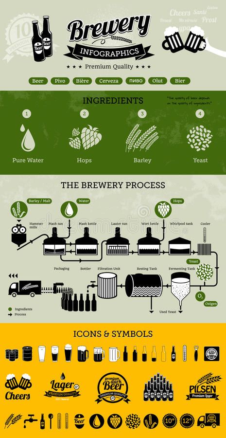 Beer Cakes For Men, Beer Infographic, Beer Making Process, Beer Brewing Process, Beer Ingredients, Beer Types, Beer Illustration, Flavored Beer, Beer Icon