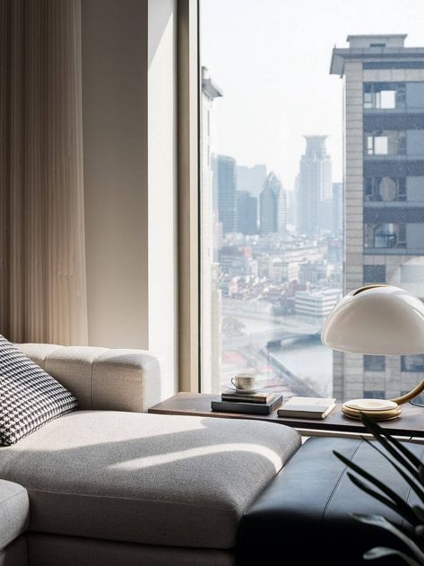 Shanghai Apartment, Space Division, Shanghai City, Bow Wood, Individual Space, Curved Lines, Through The Window, Modern Apartment, Office Interior Design