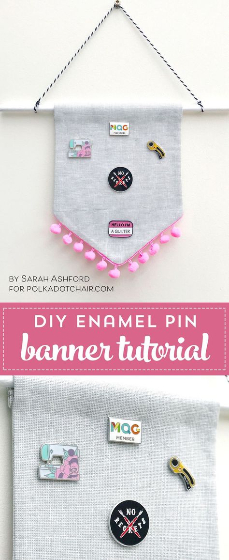 Diy Enamel Pin, Enamel Pins Diy, Pin Banner, Banner Tutorial, Tote Bag Pattern Free, Enamel Pin Display, Create A Banner, Pin Display, Canvas Banner