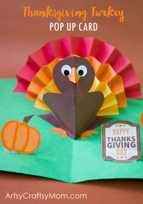 DIY Thanksgiving Turkey Popup Card - Here's an easy accordion fold turkey craft that pops right up to wish kids a Happy Thanksgiving Day! Diy Thanksgiving Cards, Paper Turkey, Fun Thanksgiving Crafts, Thanksgiving Cards Handmade, Diy Turkey, Thanksgiving Crafts Preschool, Thanksgiving Turkey Craft, Easy Thanksgiving Crafts, Thanksgiving Craft