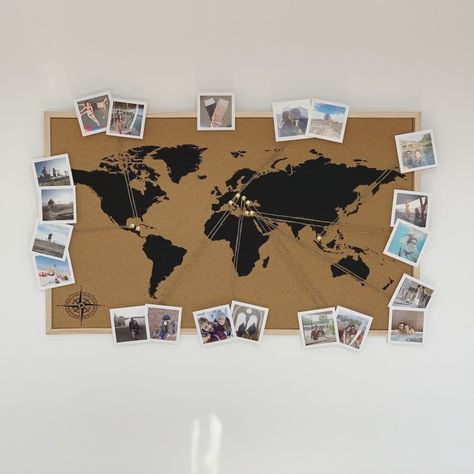 DIY map for the study room or home office. Diy World Map, Map On Wall, Peer Mentoring, Travel Room Decor, Cork Board Map, Display Boards For School, Cork Map, Class Board, School Display