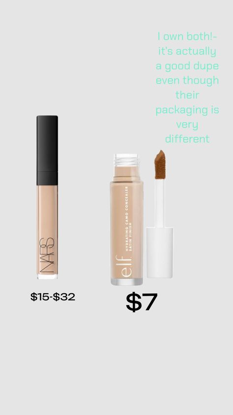 Viral nars concealer dupe?? Their both very good but a more affordable option is elf!!🎀 Concealer, Nars Concealer, Drugstore Concealer, My Makeup Bag, Flawless Skin, Nars, Makeup Bag, Elf, Skin