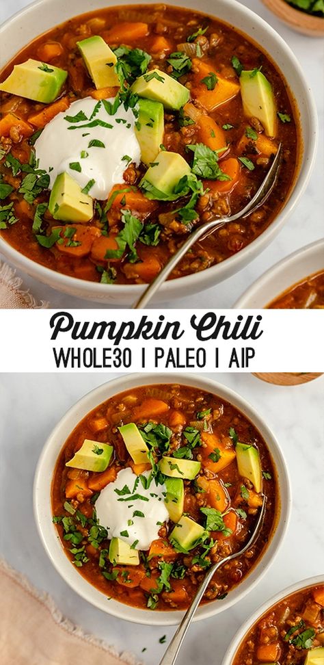 Low Histamine Chili, Pumpkin Chilli, Paleo Pumpkin Chili, College Lunch, Paleo Chilli, Aip Protocol, Paleo Soups, Nightshade Free Recipes, Turkey Pumpkin Chili