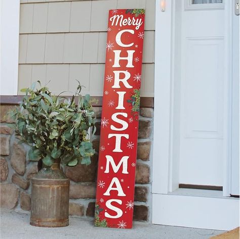 Amazon.com : My Word! Merry Christmas Red W/Snowflakes Porch Board Welcome Sign for Front Door Porch Deck Patio or Wall - Indoor Outdoor Decorative Farmhouse Rustic Vertical Porch and Yard Decor 8”x46.5” : Patio, Lawn & Garden Christmas Signs Wood Front Porches, Board Welcome Sign, Welcome Sign Porch, Hanging Welcome Sign, Front Porch Deck, Disney Bathroom, Outdoor Christmas Diy, Outdoor Farmhouse, Sign For Front Door