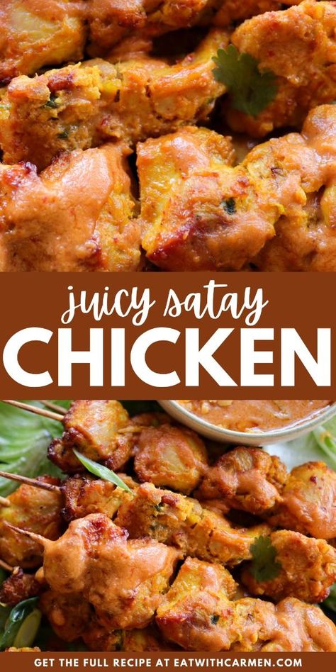 Air Fryer Chicken Satay with Peanut Sauce: Enjoy deliciously tender chicken satay made in the air fryer, paired with a creamy peanut sauce for the perfect appetizer or main dish. Satay Chicken Recipe, Dinner Recipes For Fall, Easy Chicken Satay, Chicken Satay With Peanut Sauce, Chicken Satay Recipe, Satay Recipe, Asian Dinner Recipes, Fall Fun Food, Peanut Recipes