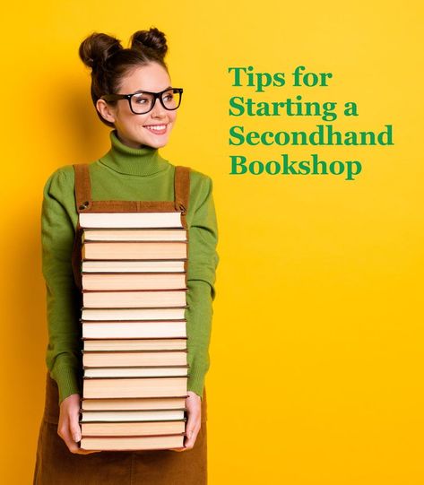 Girl wearing glasses holding a pile of books. Secondhand Bookshop, Bookshop Café, Book Subscription Box, Starting A Book, Book Subscription, Book Cafe, Business Venture, Page Turner, Small Business Ideas