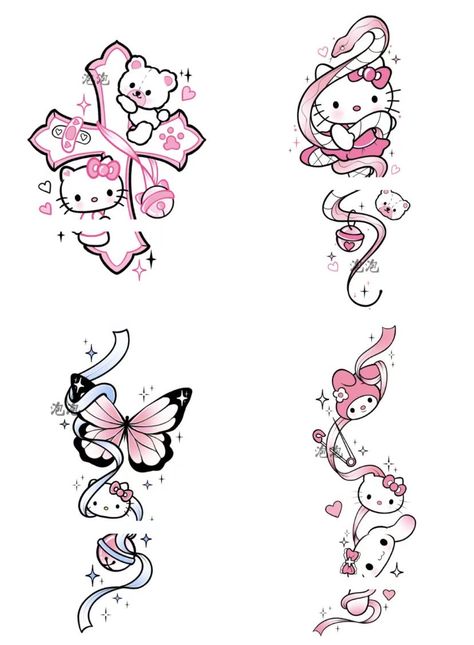 Gbc Tattoo, Cleavage Tattoos, Shoulder Tattoo Ideas Female, Tatuaje Hello Kitty, Baddie Tats, Kitty Crafts, Kitty Tattoos, Emo Tattoos, Tato Jari