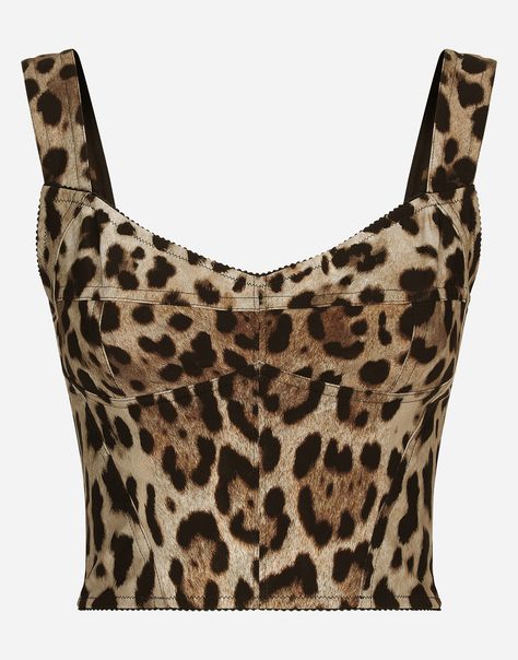 BUSTINO in Animal Print for Women | Dolce&Gabbana® Printed Top Outfit, Leopard Print Cami, Thrift Haul, Animal Print Fabric, Looks Style, Dolce & Gabbana, Corset Top, Cami Tops, Silk Satin