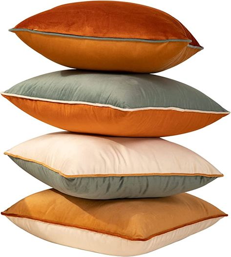 Amazon.com: Plaid Pillow Covers 18x18 Inch Set of 4 Soft Velvet Decorative Throw Pillow Covers Square Cushion Case Solid Cushion Covers Modern Double-Colored pillowcases for Home Couch Decoration Orange/Teal Couch Decoration, Teal Pillow, Yellow Pillow Covers, Orange Pillow Covers, Holiday Pillows Covers, Teal Pillows, Beige Pillow Covers, Colorful Pillow, Holiday Pillow