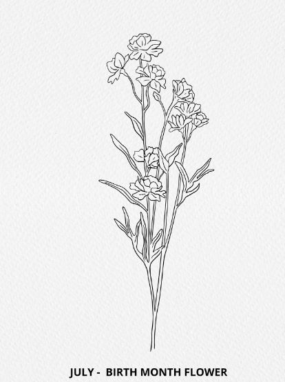 July birth flower - Larkspur - for lung tattoo July Flowers Birth, July Ruby Tattoo, Let July Be July Tattoo, March And July Flower Tattoo, July Birth Flower Drawing, How To Draw Larkspur, July Birth Flower Tattoo Fine Line, Larkspur Bouquet Tattoo, Larkspur Flower Watercolor