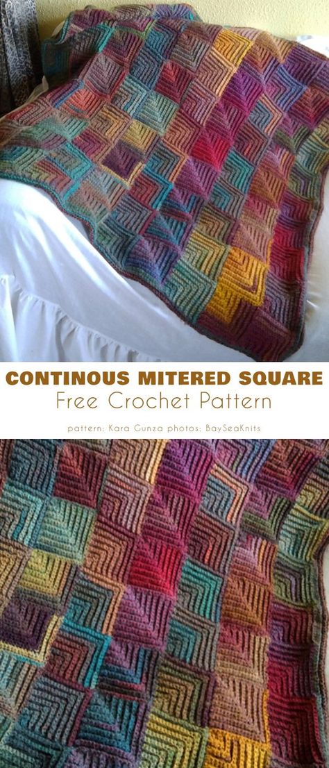 Mitered Square Blanket Free Crochet Patterns Crochet Mitred Square, Mitered Crochet Square, Crochet Blanket Ideas Unique, Unique Crochet Afghans, Crochet Mitred Square Free Pattern, Mitred Square Crochet, Crochet Square Afghan, Crochet Quilt Squares, Mitered Square Crochet