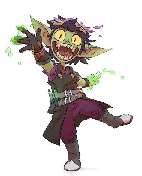 Goblin Pose Reference, Dice Goblin Art, D&d Goblin, Goblin Dnd Character Design, Cute Goblin Art, Dnd Goblin Character Design, Male Goblin Art, Cute Dnd Character, Alchemist Dnd